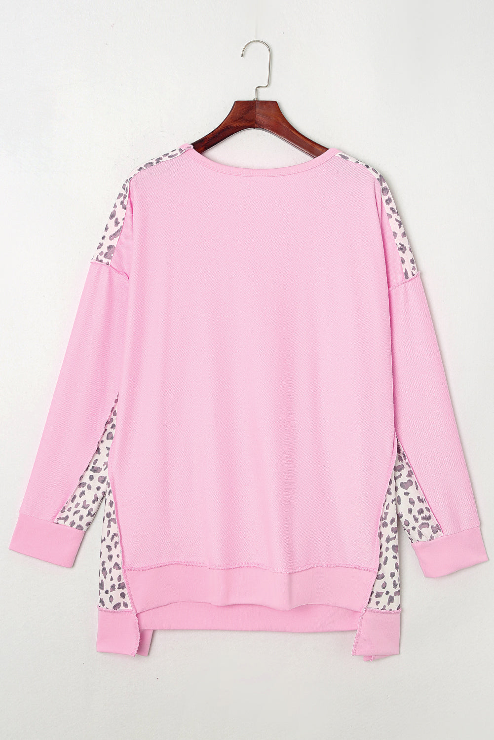 Pink Exposed Seam Leopard Splicing Plus Size Sweatshirt - SELFTRITSS