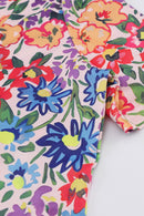 Multicolor Long Floral Print Short Sleeve Holiday Dress - SELFTRITSS