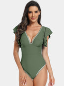 Plunge Cap Sleeve One-Piece Swimwear - SELFTRITSS