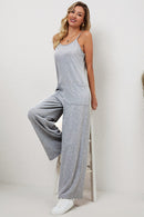 Gray Patch Pockets Spaghetti Strap Wide Leg Jumpsuit - SELFTRITSS   