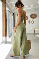 Green Asymmetric Thin Straps One-shoulder Wide Leg Jumpsuit - SELFTRITSS