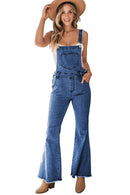 Dark Blue Adjustable Buckle Strap Flare Leg Denim Overalls - SELFTRITSS   