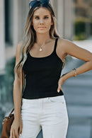 Black Ribbed Knit Cropped Tank Top - SELFTRITSS   