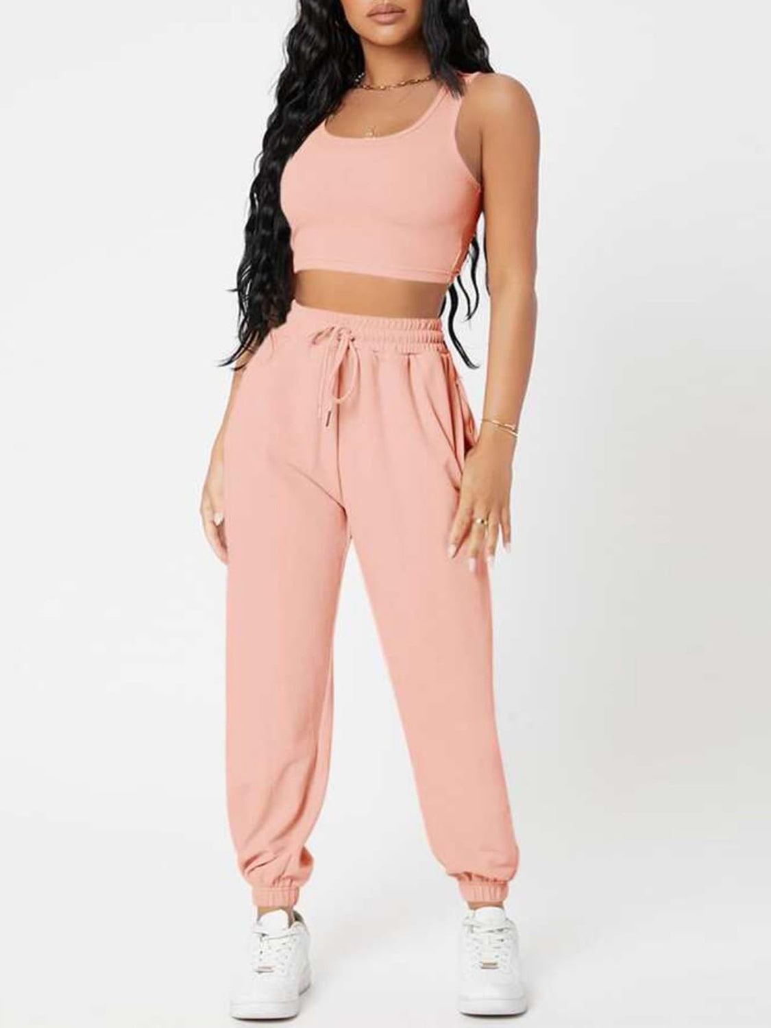 Wide Strap Top and Drawstring Joggers Set - SELFTRITSS