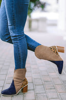 Leopard Print Color Block Patchwork Heeled Boots - SELFTRITSS