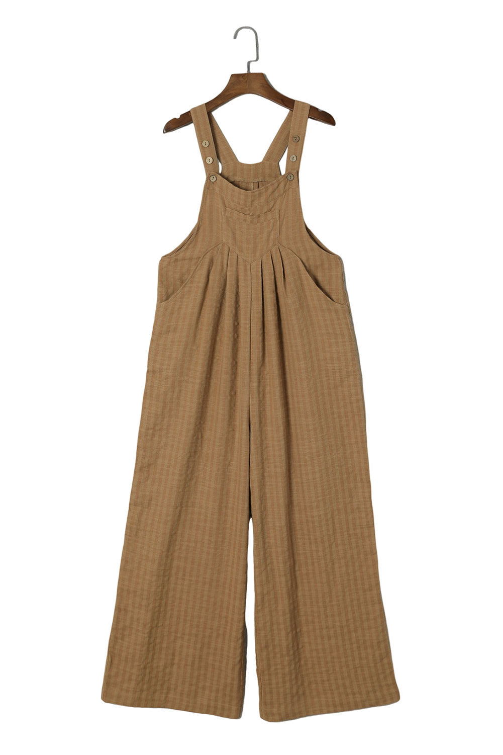 Brown Striped Pleated Wide Leg Pocketed Jumpsuit - SELFTRITSS   