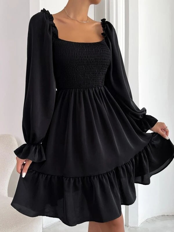 Flared Ruffle  Long Sleeve Dresses - SELFTRITSS   