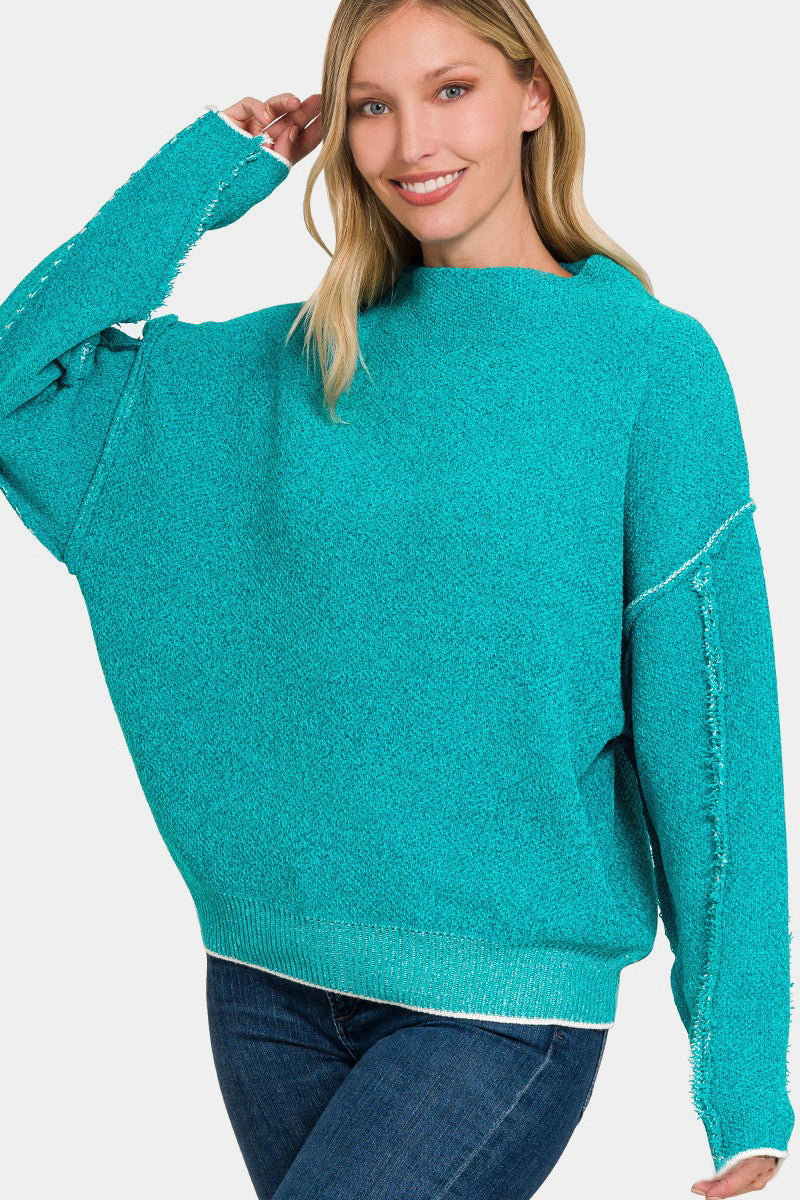 Seam Mock Neck Long Sleeve Sweater