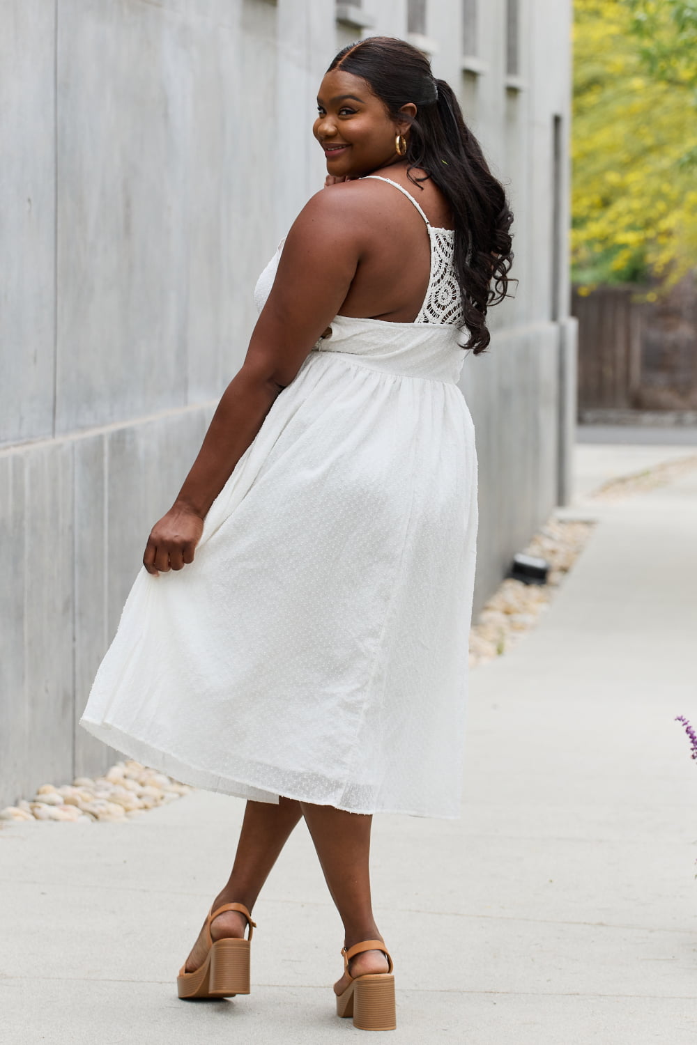 White Birch Full Size Lace Detail Sleeveless Lace Midi Dress - SELFTRITSS