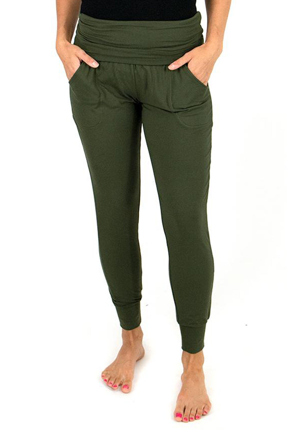 Green High Waist Pleated Pocket Leggings - SELFTRITSS