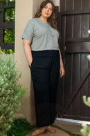 Black Shirred High Waist Plus Size Wide Leg Pants - SELFTRITSS