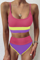 Color Block Spaghetti Strap Two-Piece Swim Set - SELFTRITSS