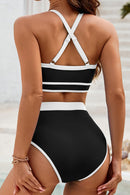 Crisscross Contrast Trim Bikini Set - SELFTRITSS