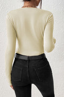 Apricot Scoop Neck Seam Detail Long Sleeve Bodysuit - SELFTRITSS