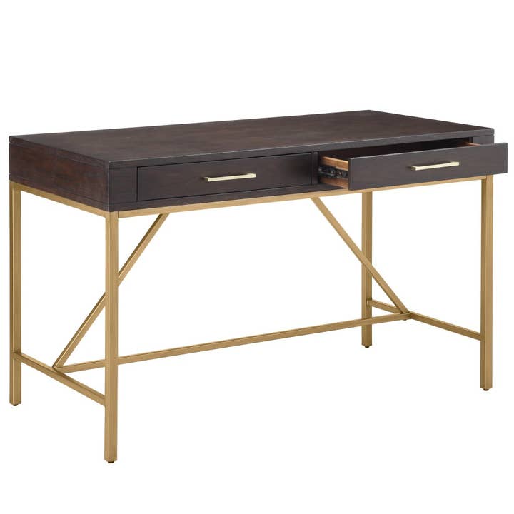 Morocco Wood Writing Desk with Antique Gold Legs