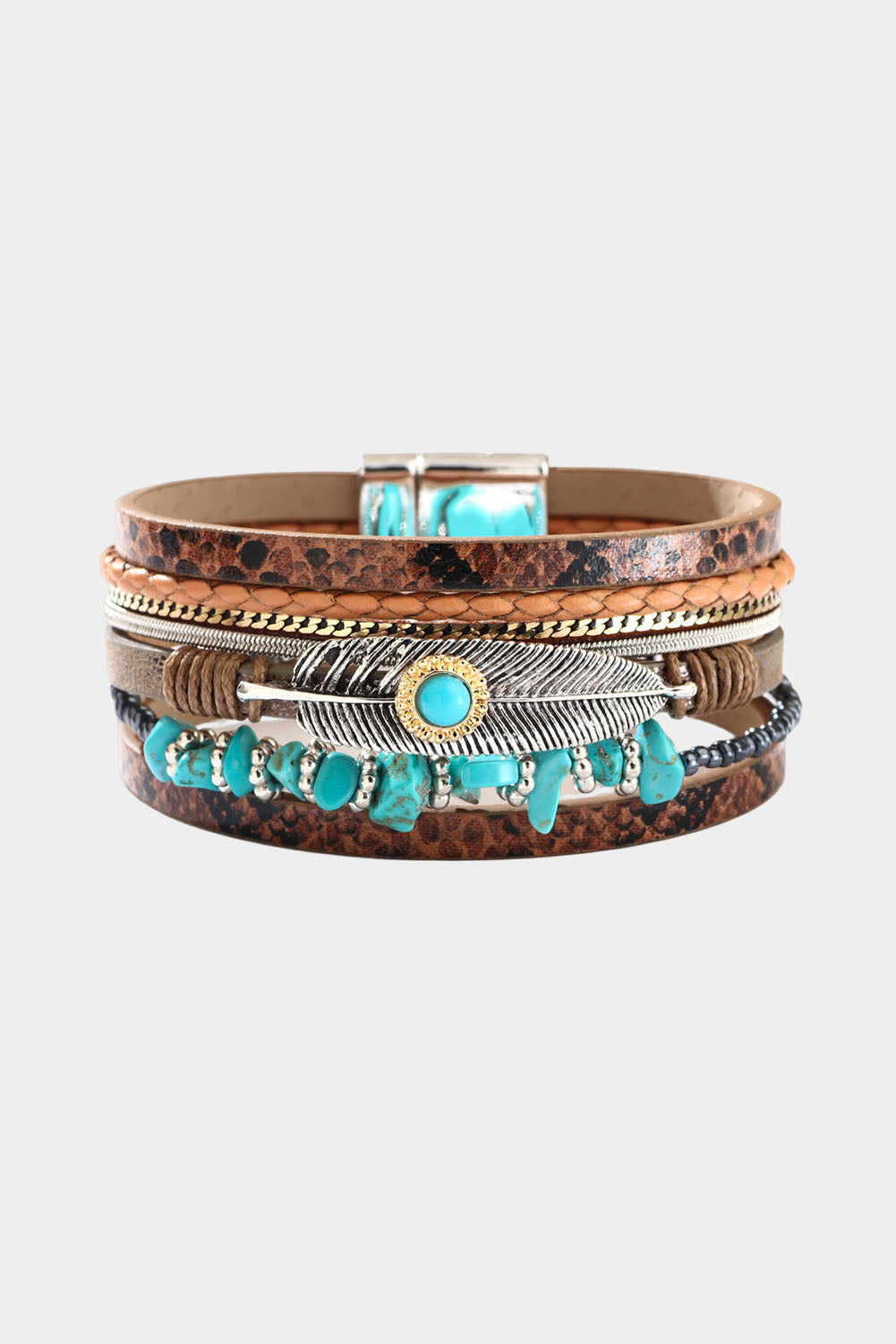 Brown Vintage Turquoise Multi-layer Leather Bracelet - SELFTRITSS