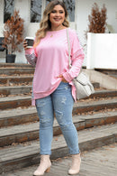 Pink Exposed Seam Leopard Splicing Plus Size Sweatshirt - SELFTRITSS