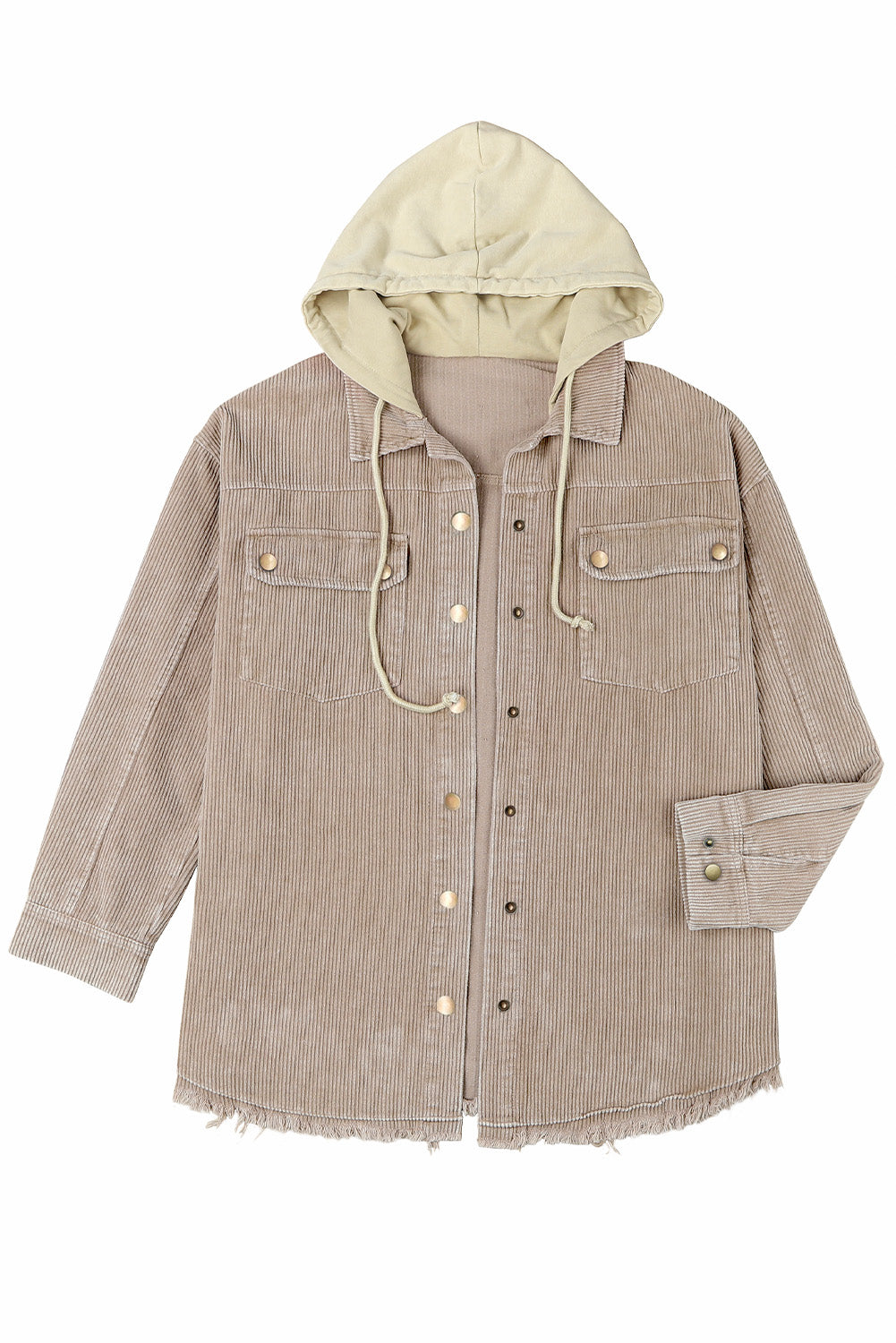 Khaki Patchwork Hooded Corduroy Shacket - SELFTRITSS   