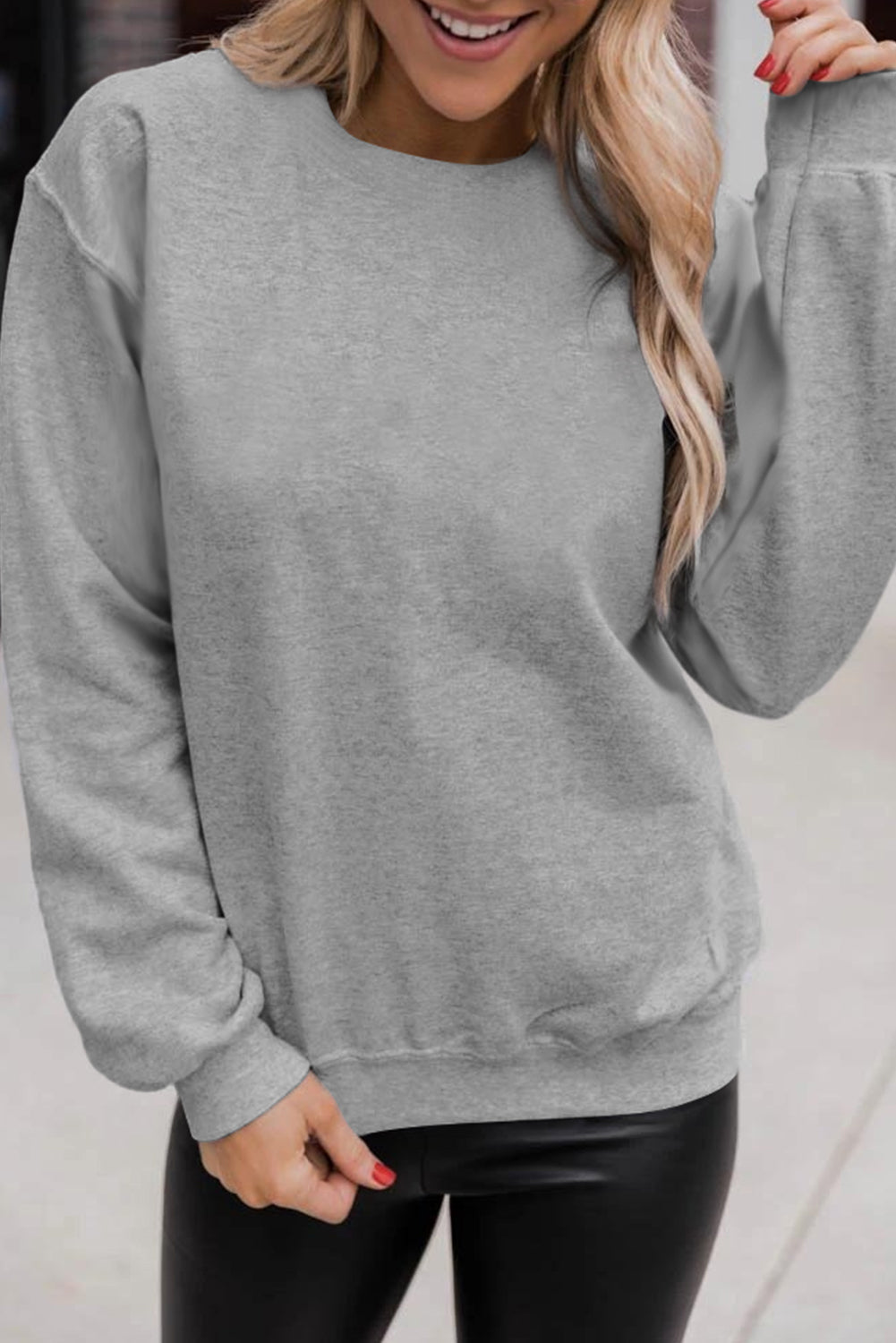 Gray Solid Classic Crewneck Pullover Sweatshirt - SELFTRITSS