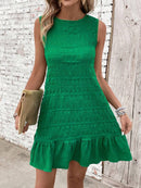 Textured Tied Round Neck Sleeveless Dress - SELFTRITSS   