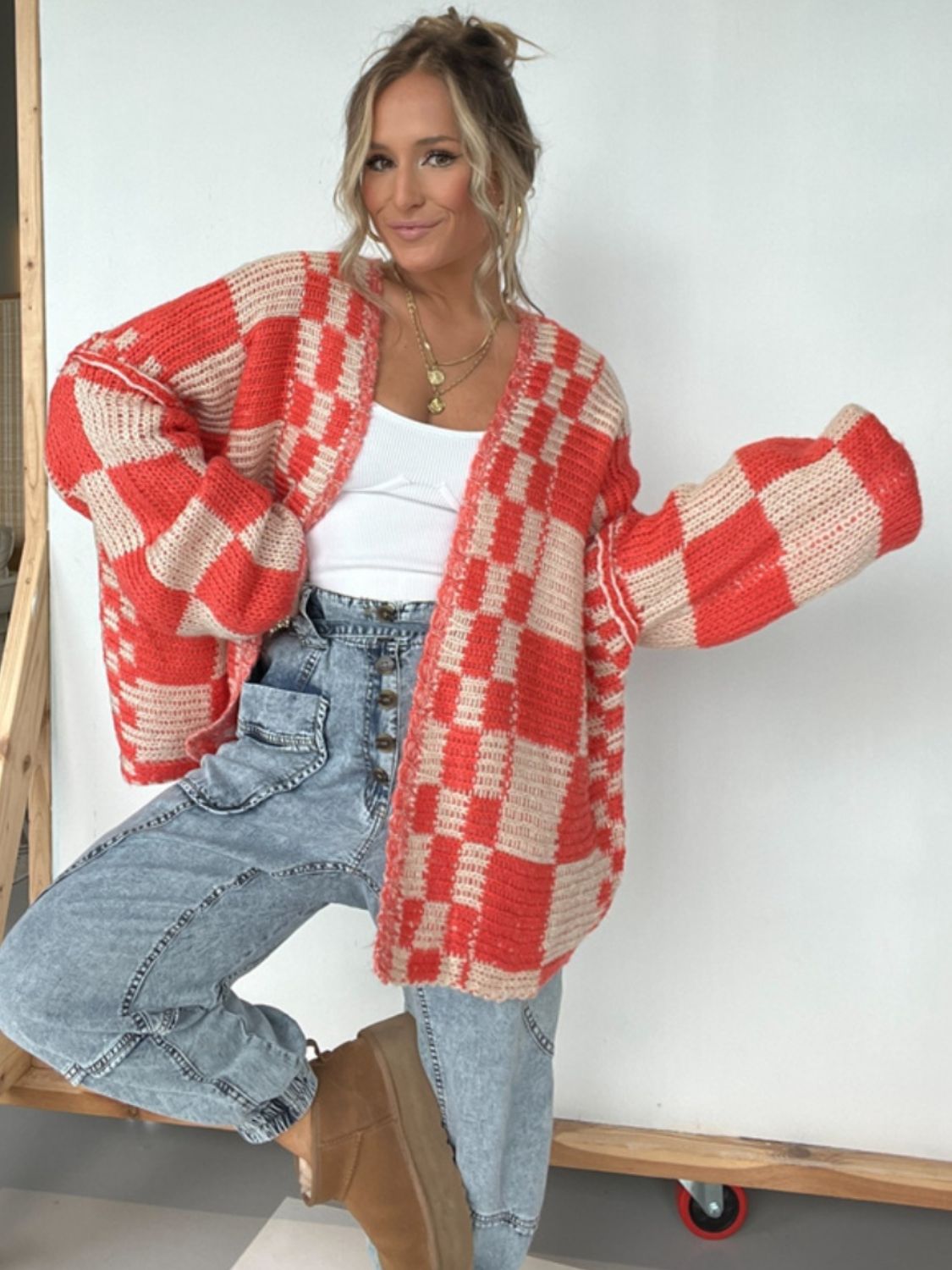 Oversized Mocha Plaid Long Sleeve Cardigan