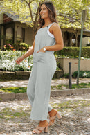 Gray Textured Wide Leg Overall with Pockets - SELFTRITSS   