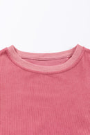 Strawberry Pink Ribbed Corded Oversized Sweatshirt - SELFTRITSS