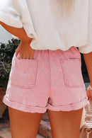 Dusty Pink Vintage Washed Frilled High Waist Denim Shorts - SELFTRITSS