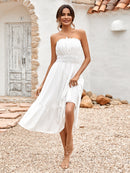 Frill Trim Strapless Midi Dress - SELFTRITSS