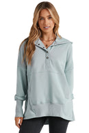 Gray Batwing Sleeve Pocketed Henley Hoodie - SELFTRITSS