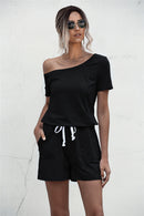 One Shoulder Tie Waist Romper - SELFTRITSS