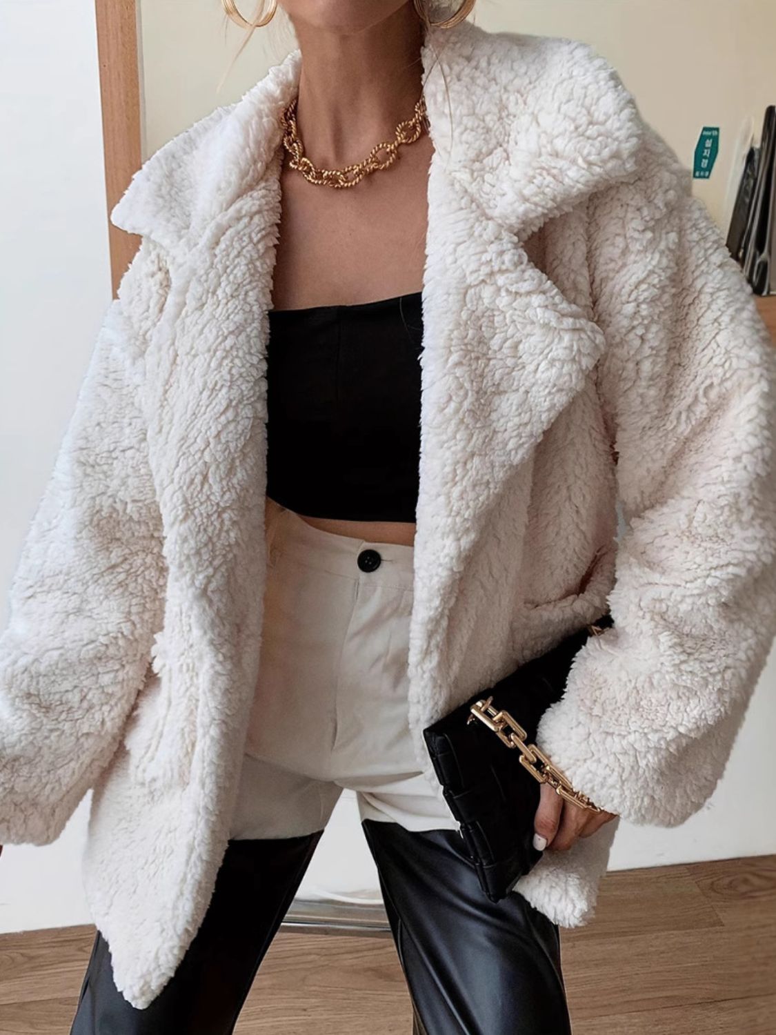 Ivory Faux Fur Fuzzy Long Sleeve Coat