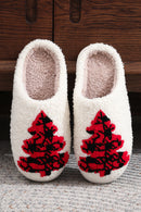 White Fuzzy Tree Pattern Christmas Fashion Home Slippers - SELFTRITSS