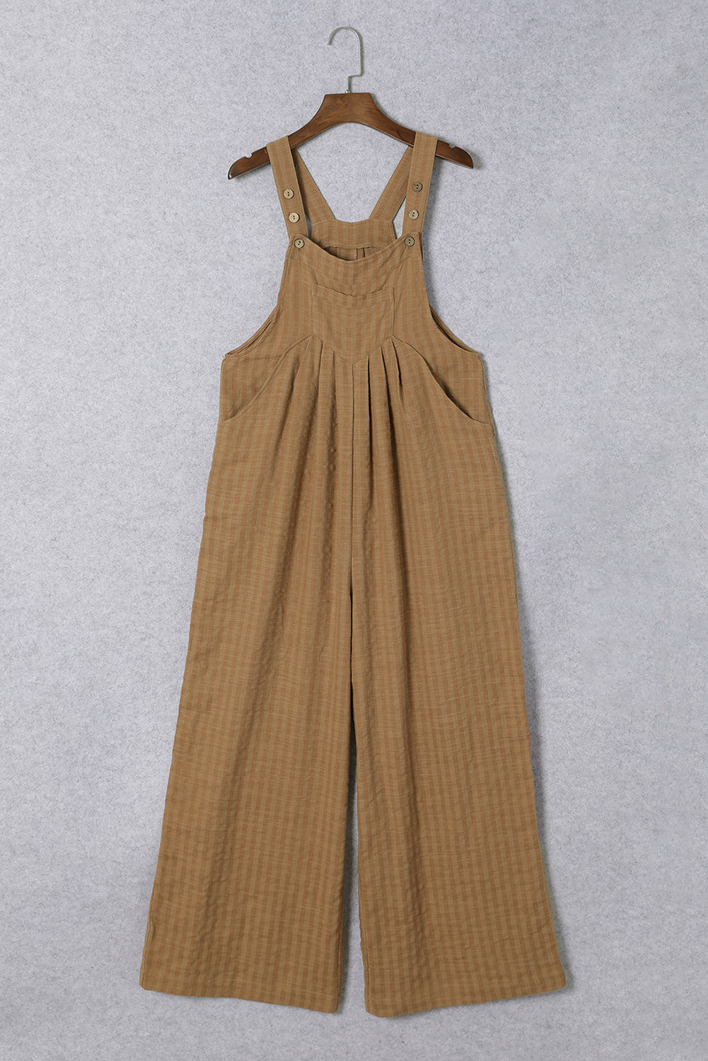 Brown Striped Pleated Wide Leg Pocketed Jumpsuit - SELFTRITSS   