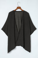 Black Lace Trim Ribbed Oversize Kimono - SELFTRITSS   