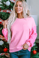 Pink Sequin Patchwork Long Sleeve Pullover Top - SELFTRITSS