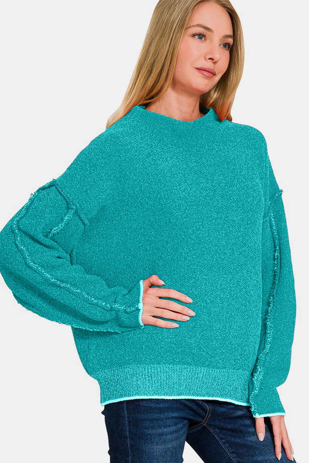 Seam Mock Neck Long Sleeve Sweater - SELFTRITSS   