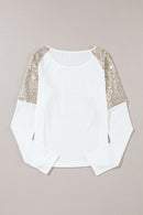 White Sequin Patch Chest Pocket Raglan Sleeve Top - SELFTRITSS
