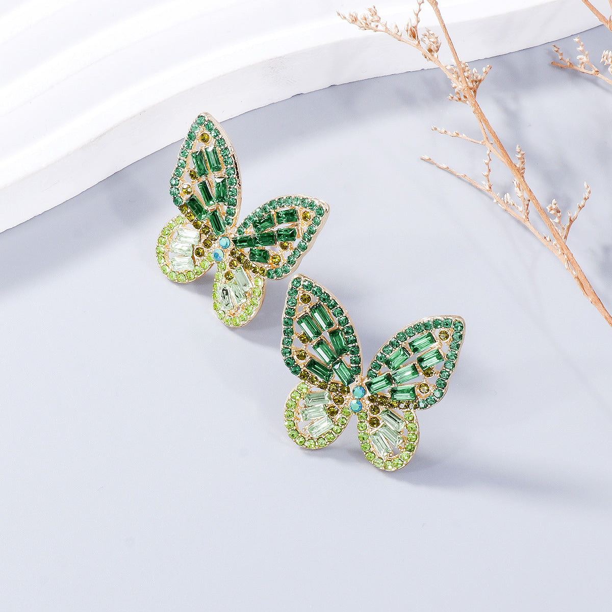 Alloy Inlaid Rhinestone Butterfly Earrings - SELFTRITSS