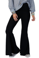 Black High Waist Ribbed Flare Pants - SELFTRITSS   