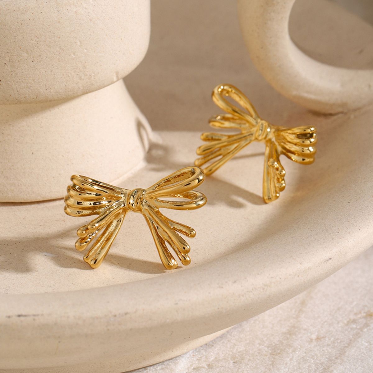 16K Gold-Plated Stainless Steel Bow Earrings - SELFTRITSS   