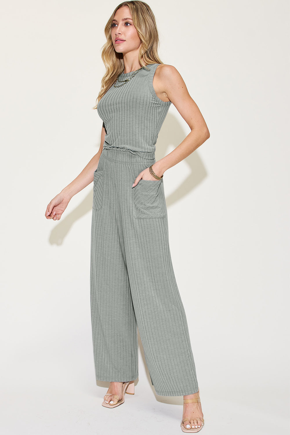 Basic Bae Full Size Ribbed Tank and Wide Leg Pants Set - SELFTRITSS