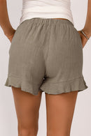 Khaki High Waist Pocketed Ruffle Shorts - SELFTRITSS