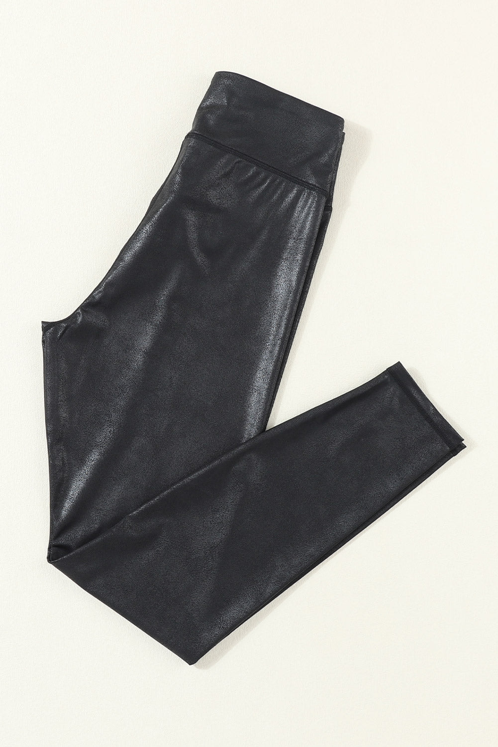 Black Crossed Dip Waist Sleek Leather Leggings - SELFTRITSS