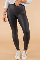 Black Faux Leather Skinny Leggings - SELFTRITSS   