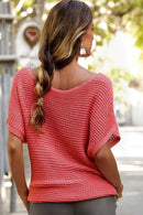 Red Clay Solid Loose Knit Short Dolman Sleeve Sweater - SELFTRITSS   