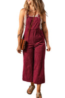 Fiery Red Solid Color Corduroy Wide Leg Bib Overalls - SELFTRITSS   