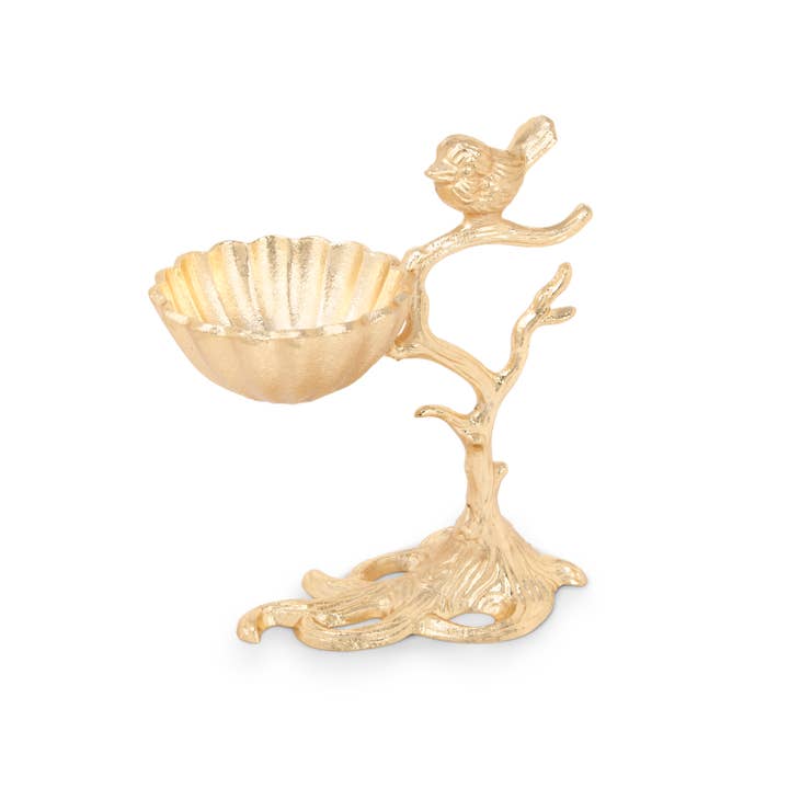 Gold Centerpiece Bowl On Branch Base with Bird