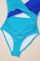 Light Blue Crossover Colorblock Cutout One Piece Swimsuit - SELFTRITSS   