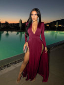 Slit Plunge Long Sleeve Dress - SELFTRITSS